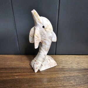 Vintage Pink Marble Stone Dolphin Figurine  Carved Paperweight